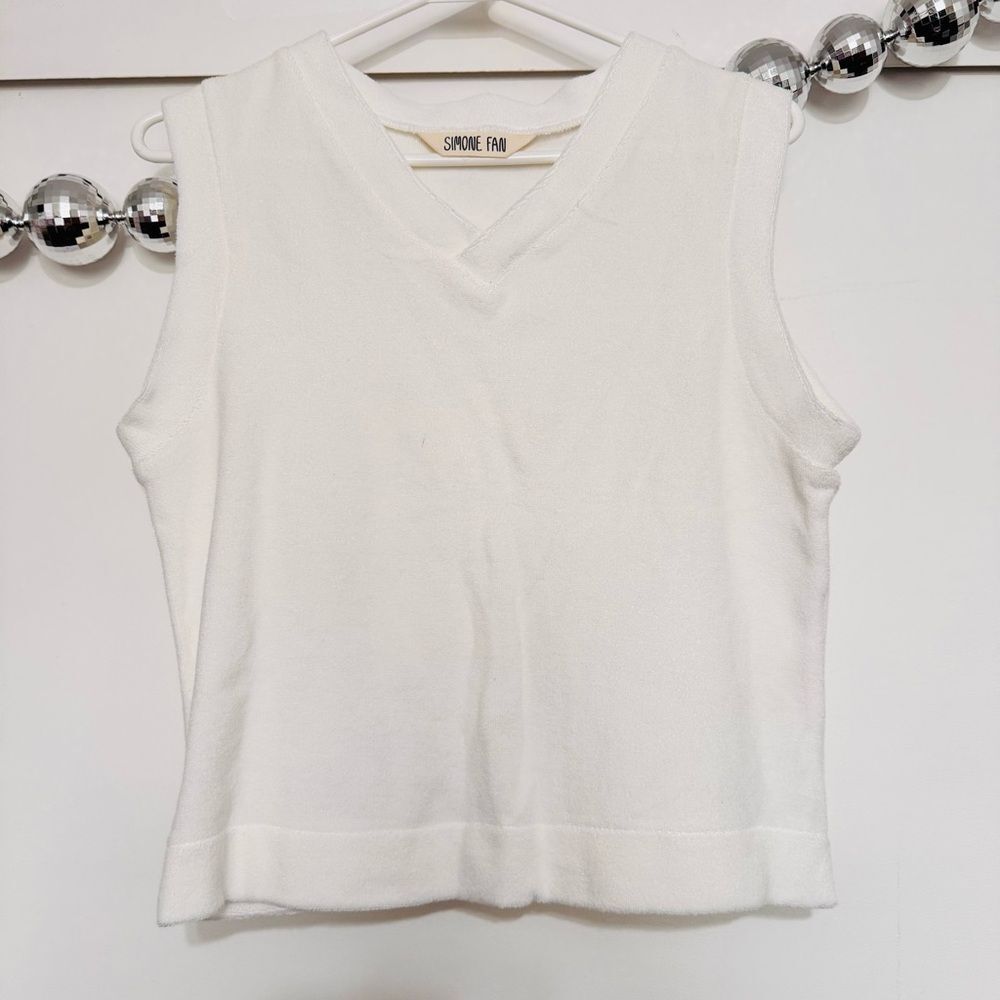 Simone Fan Terry The V neck in 100% Japanese Cotton Tank Top - Picture 3 of 6